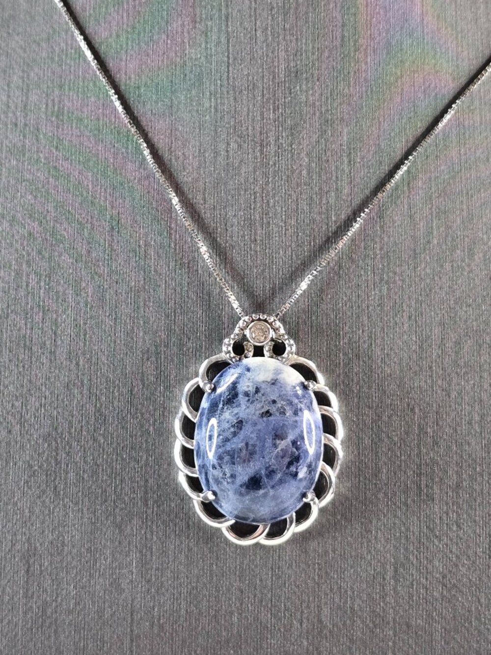 Womens Vintage Estate Sterling Silver Sodalite Pendant & Necklace 9.3g E4033